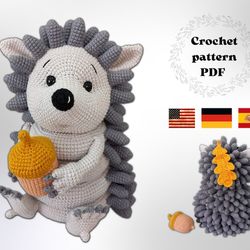 Crochet Hedgehog Toy Pattern, Amigurumi Forest Animal Nursery Decoration, Ring Tower PDF Tutorial