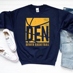 Denver Basketball Team Retro Vintage Navy Sweatshirt, Denver Basketball Retro Shirt, Basketball Sweatshirt, Gifts For Fa