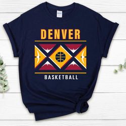 Vintage Denver Basketball Colorful Pattern Line Navy Shirt, Denver Basketball Team Retro Shirt, American Basketball Tshi