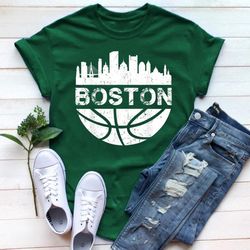 Vintage Boston Basketball Citiscape Classic Forest Green Shirt, Boston Basketball Team Retro Shirt, American Basketball