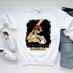 Vintage Pittsburgh Baseball Funny Mascot 90s White Sweatshirt, Pittsburgh Baseball Team Retro Shirt, Baseball Retro Swea