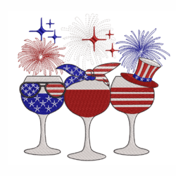 patriotic red wine & blue fireworks embroidery design, independence day