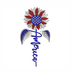 american flag with sunflower embroidery design, independence day 3