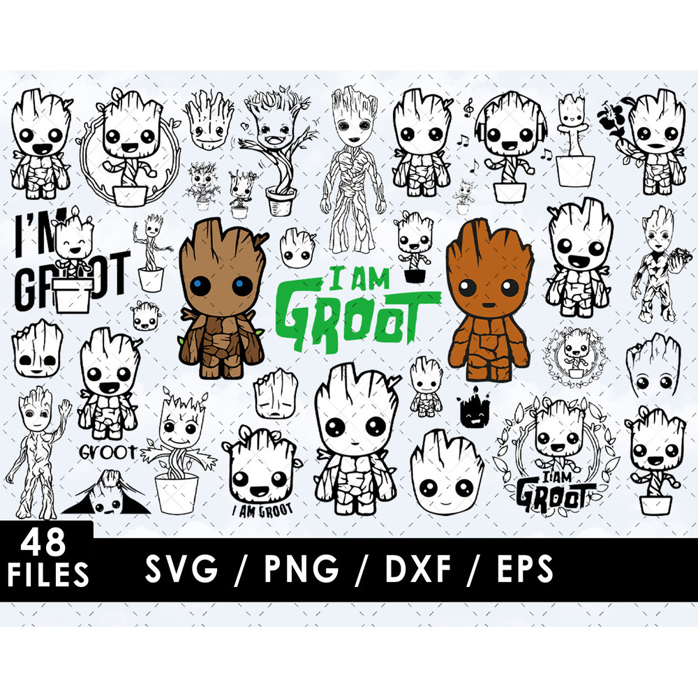 Groot SVG Files Groot PNG Files Vector PNG Images SVG Cut File for Cricut Clipart Bundle Pack M