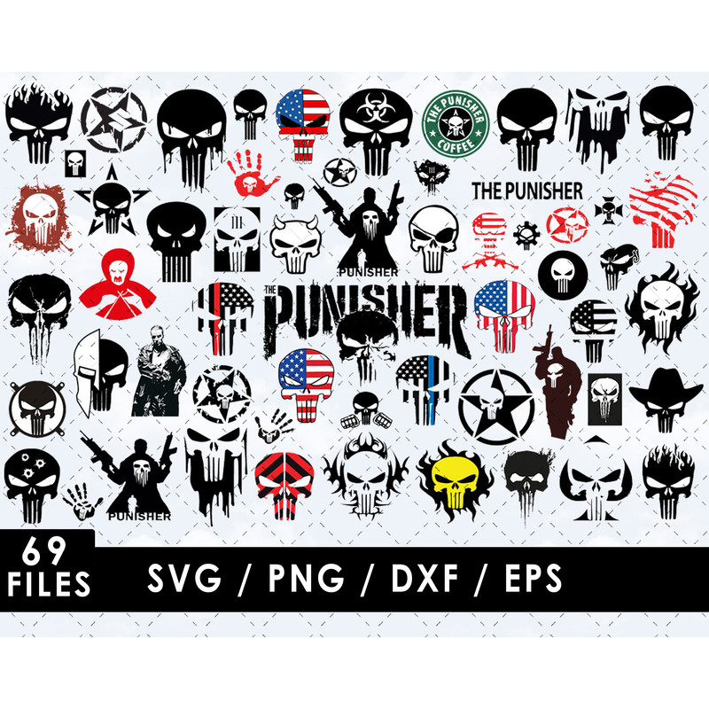 Punisher SVG Files Punisher PNG Files Vector PNG Images SVG Cut File for Cricut Clipart Bundle P