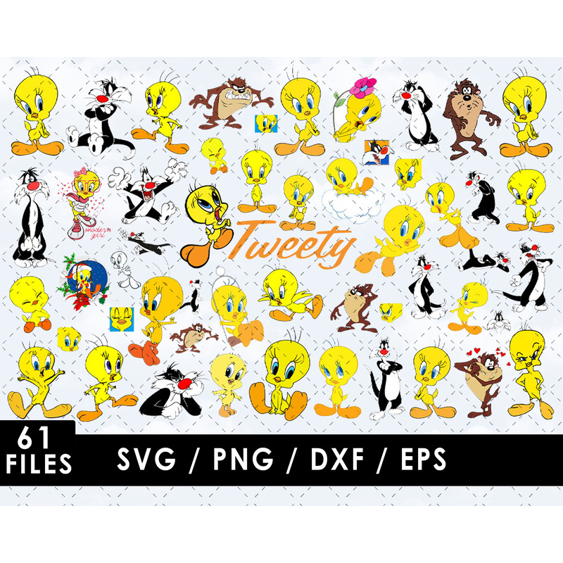 Tweety SVG Files Tweety PNG Files Vector PNG Images SVG Cut File for Cricut Clipart Bundle Pack