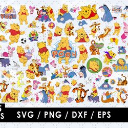 winnie the pooh svg & png files vector images and clipart bundle pack for cricut cutting machines