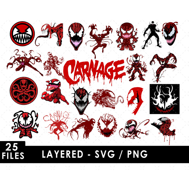 Carnage SVG Files Carnage PNG Files Vector PNG Images SVG Cut Files for Cricut Clipart Bundle Pa