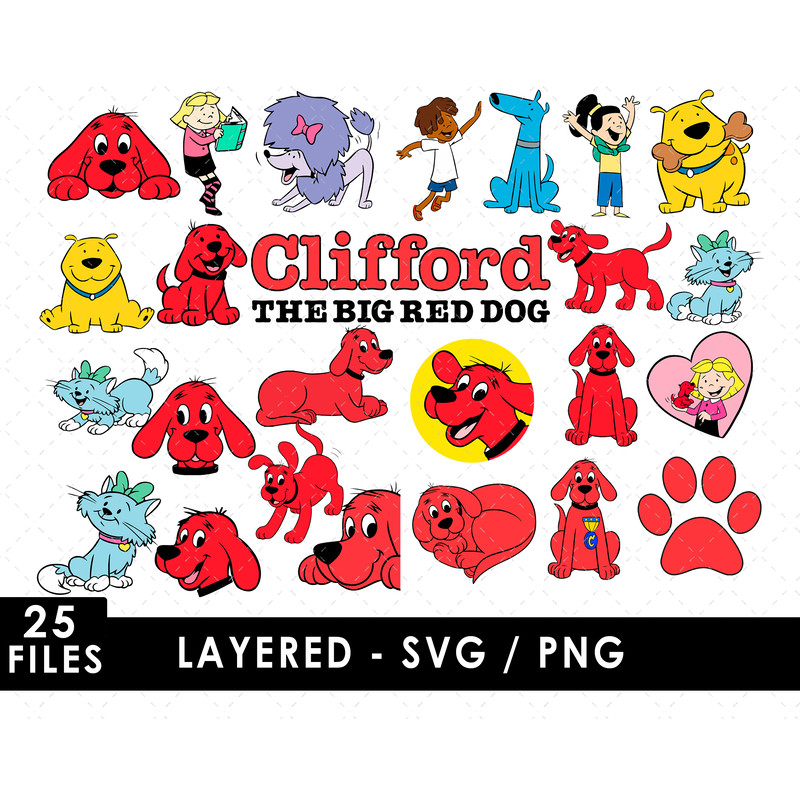 Clifford SVG Files Clifford PNG Files Vector PNG Images SVG Cut Files for Cricut Clipart Bundle