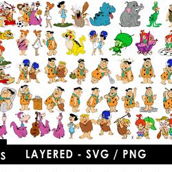 flintstones svg & png files vector images and clipart bundle pack for cricut cutting machines