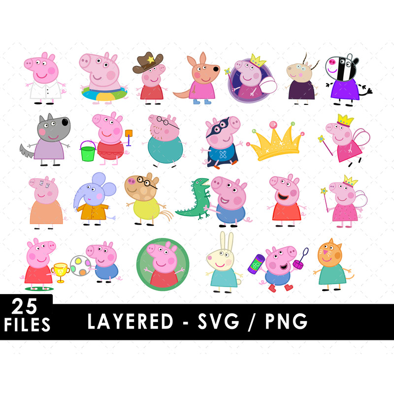 Peppa Pig SVG Files Peppa Pig PNG Files Vector PNG Images SVG Cut Files for Cricut Clipart Bundl