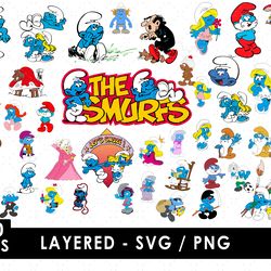 smurfs svg & png files vector images and clipart bundle pack for cricut cutting machines