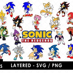 sonic svg & png files vector images and clipart bundle pack for cricut cutting machines