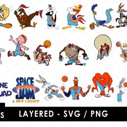space jam svg & png files vector images and clipart bundle pack for cricut cutting machines