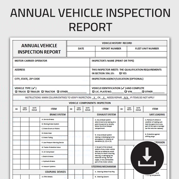 Printable Annual Vehicle Inspection Report, Annual Vehicle I - Inspire ...