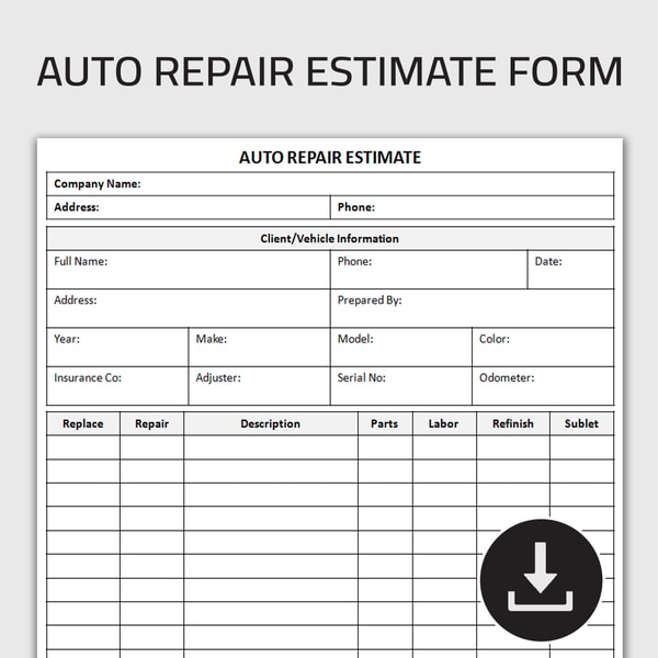 Printable Auto Repair Estimate Template Free Printable printable-auto-repair-estimate-template-free-printable