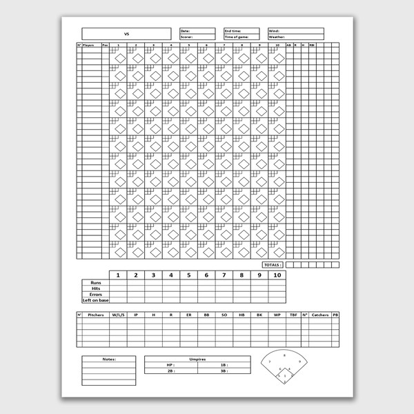 Printable Softball Score Sheet, Softball Game Score Sheet, S Inspire
