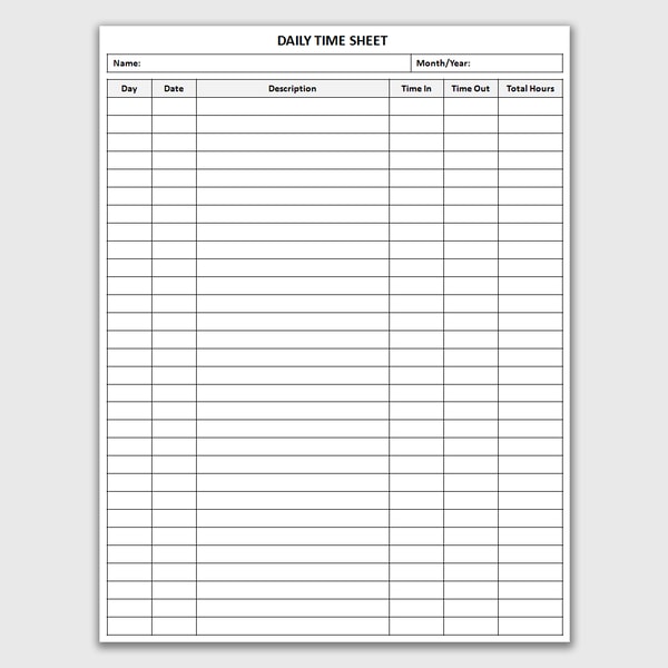 Printable Daily Time Sheet Log, Timesheet Log, Work Hours Tr | Inspire ...
