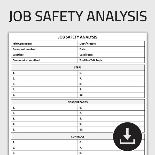Printable Job Safety Analysis Form, JSA Sheet, Workplace Ris | Inspire ...