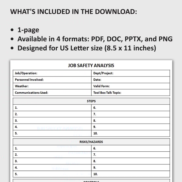 Printable Job Safety Analysis Form, JSA Sheet, Workplace Ris | Inspire ...