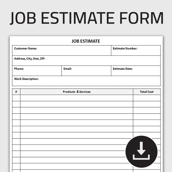 Printable Job Estimate Form, Estimating Sheet, Job Quote She - Inspire ...