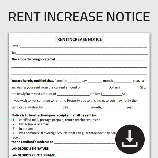 Printable Rent Increase Notice Form, Rental Increase Notice, | Inspire ...