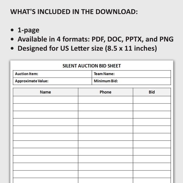 Auction Sign Up Form Printable Silent Auction Bid Sheet, Silent Auction Sign Up F | Inspire ...