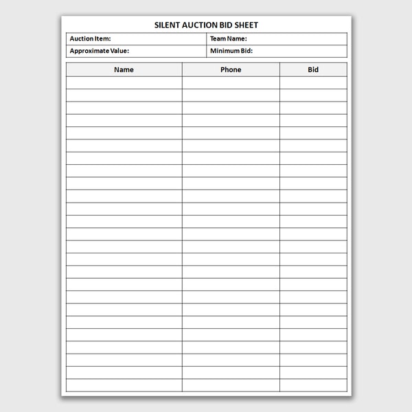 Auction Sign Up Form Printable Silent Auction Bid Sheet, Silent Auction Sign Up F | Inspire ...