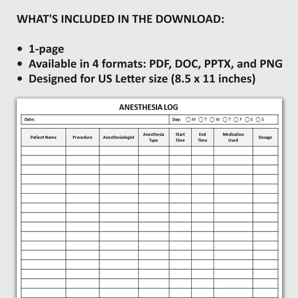 Printable Anesthesia Log, Anesthesia Case Tracker, Anestheti | Inspire ...