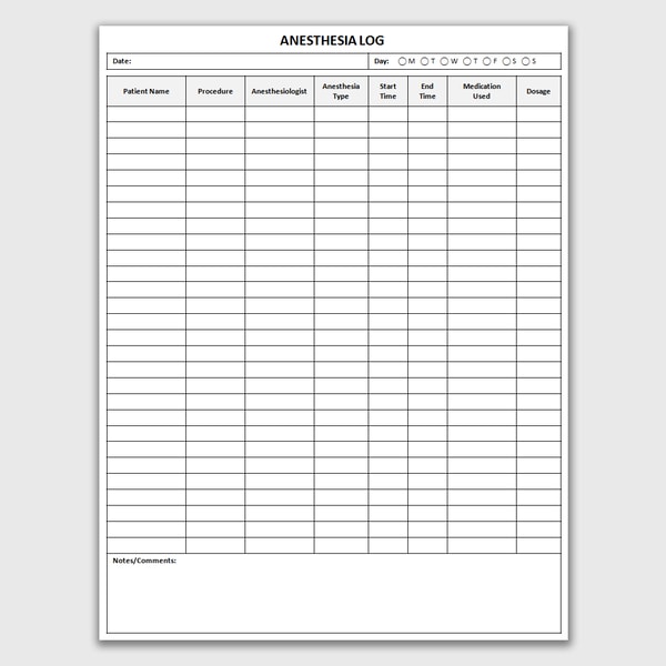 Printable Anesthesia Log, Anesthesia Case Tracker, Anestheti | Inspire ...