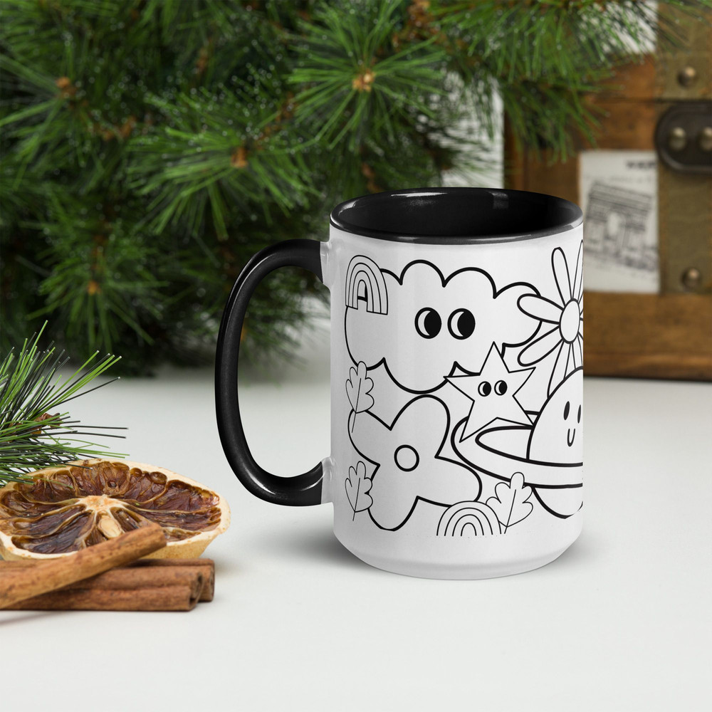 Black And White Graphics Mug With Color Inside 6