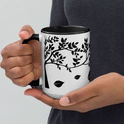 scenery black and white coffee mug with color inside