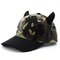 Camouflage Bull Horn Baseball Hat with Handmade DIY Devil Cross Cloth Embroidery, Adjustable Duck Tongue Cap for Men