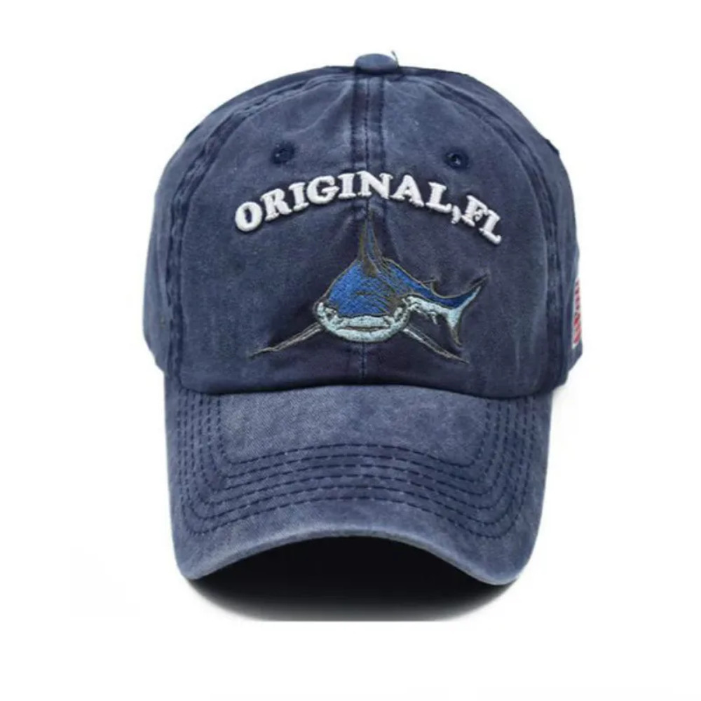 Vintage Embroidery Washed Cotton Shark Dad Hat for Men, Hip Hop Curved Fishing Cap, Summer Fish Snapback Women Baseball