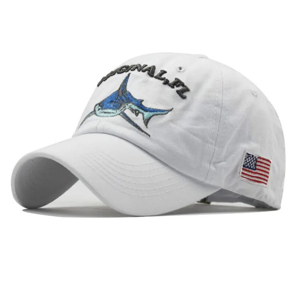 Vintage Embroidery Washed Cotton Shark Dad Hat for Men, Hip Hop Curved Fishing Cap, Summer Fish Snapback Women Baseball