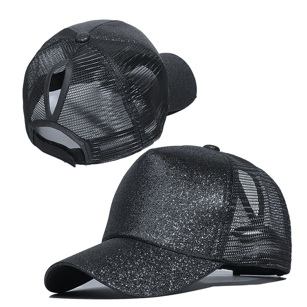 Sequins Ponytail Baseball Cap For Women Girls Fashion Messy Bun Snapback Hat Casual Sun Caps Gorra