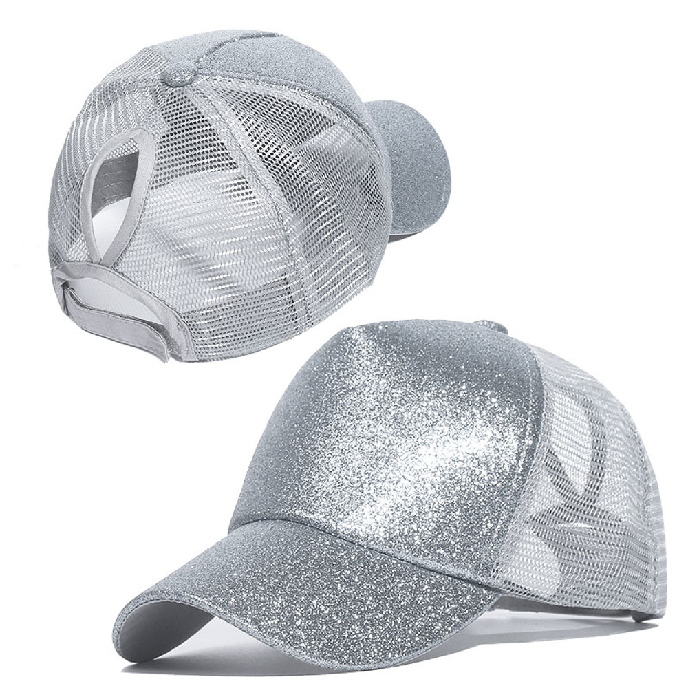 Sequins Ponytail Baseball Cap For Women Girls Fashion Messy Bun Snapback Hat Casual Sun Caps Gorra