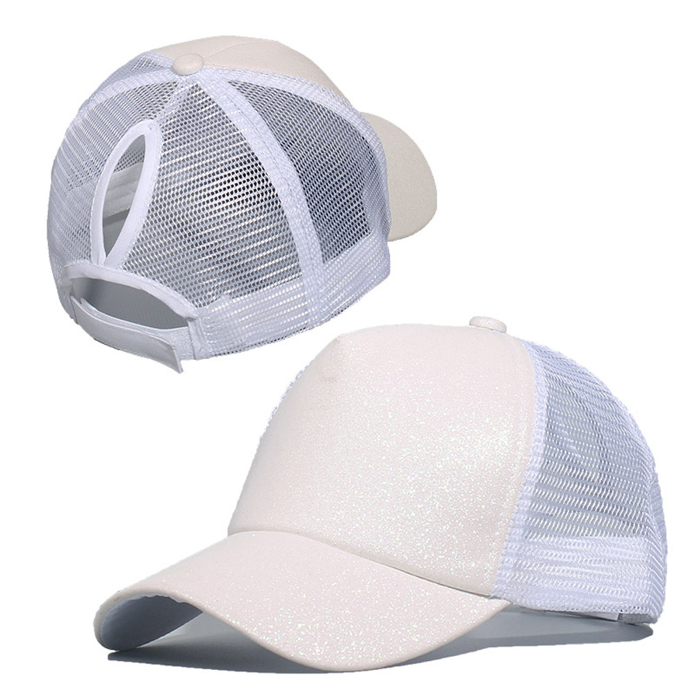 Sequins Ponytail Baseball Cap For Women Girls Fashion Messy Bun Snapback Hat Casual Sun Caps Gorra