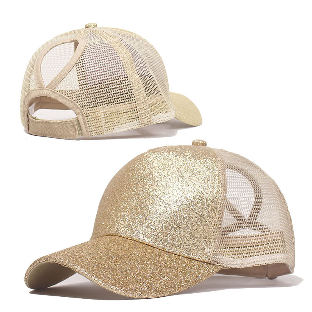 Sequins Ponytail Baseball Cap For Women Girls Fashion Messy Bun Snapback Hat Casual Sun Caps Gorra