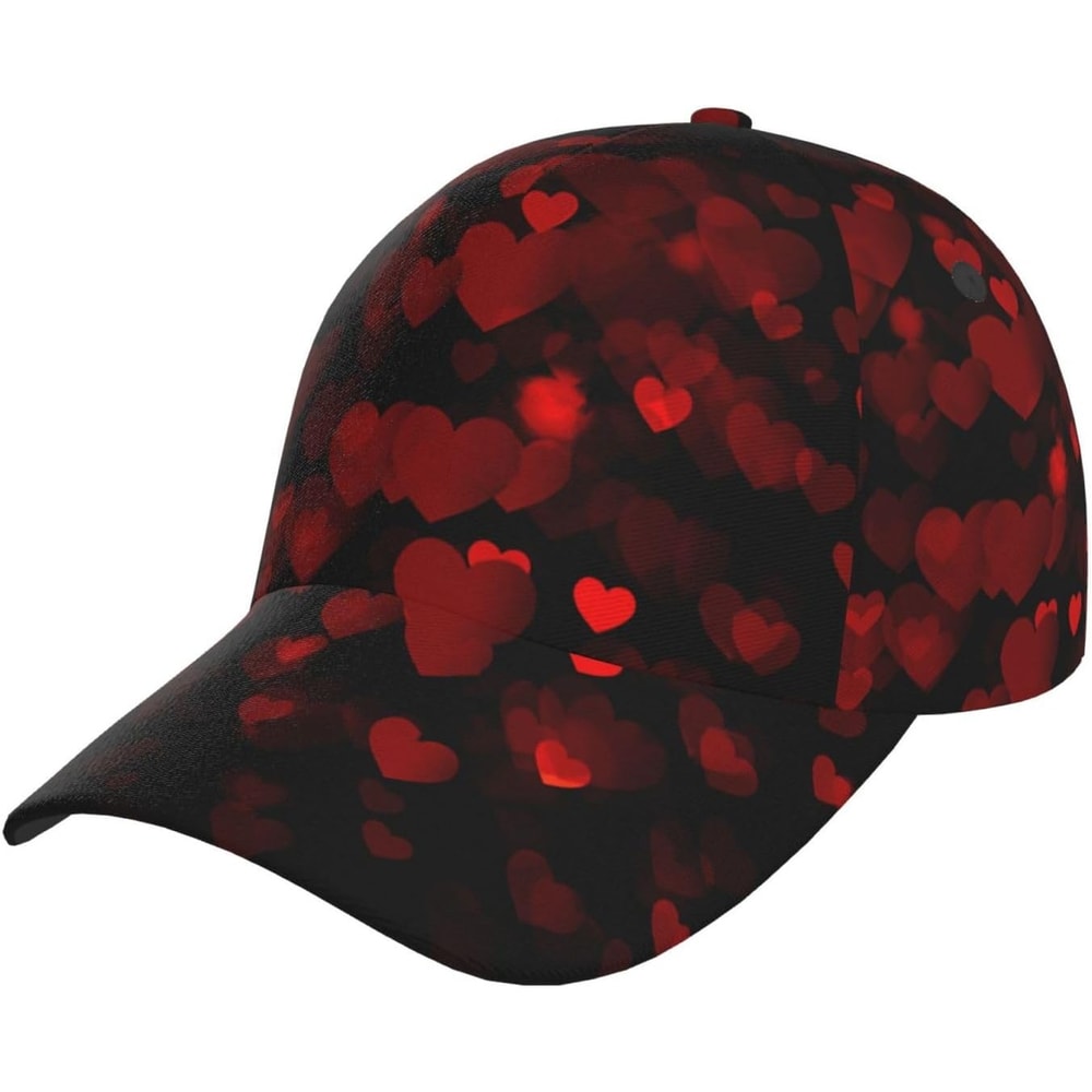 Valentine Day Hearts Baseball Cap, Cute Adjustable Red Hat for Men Women, Fashion Sun Hat for Gifts