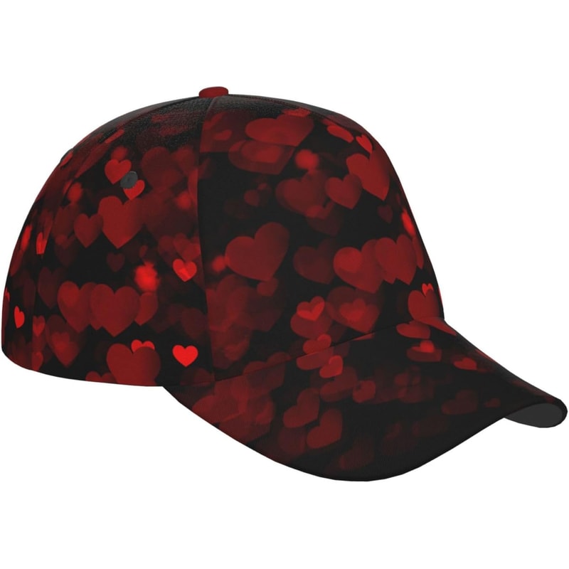 Valentine Day Hearts Baseball Cap, Cute Adjustable Red Hat for Men Women, Fashion Sun Hat for Gifts
