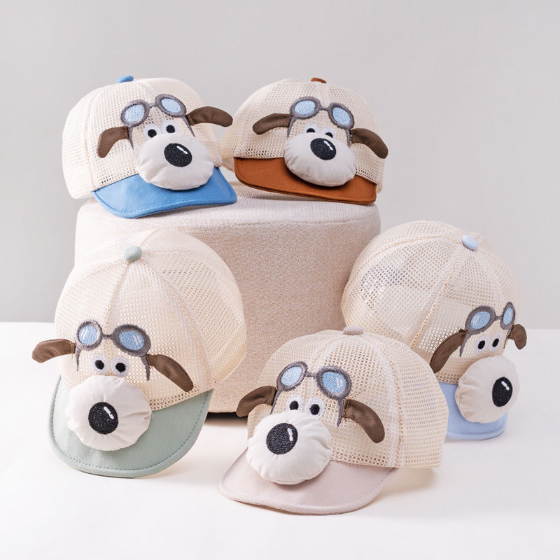 Baby Lovely Cartoon Dog Hats Boys, Summer Kids Mesh Baseball Caps, Outdoor Sunshade Headwear Accessories