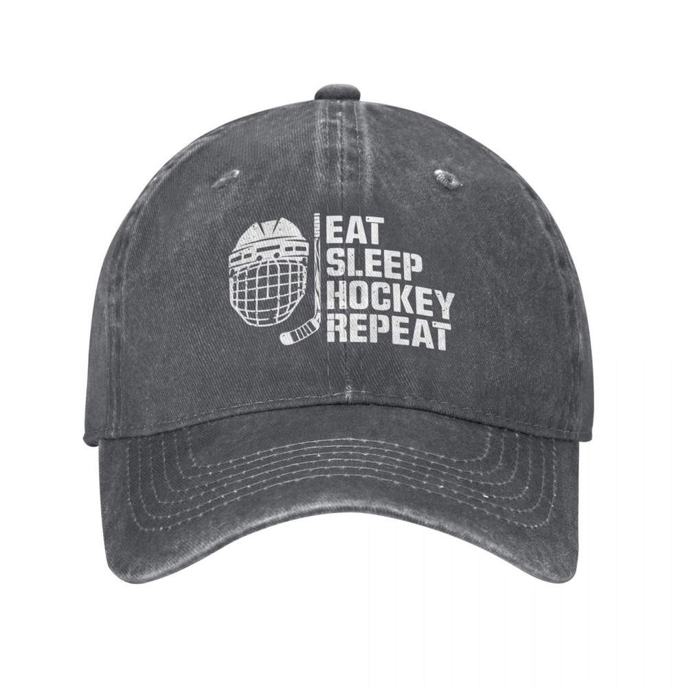 Adjustable Trucker Dad Hat, Women Mens Eat Sleep Hockey Repeat Printed Baseball Cap, Baseball Snapback Cap