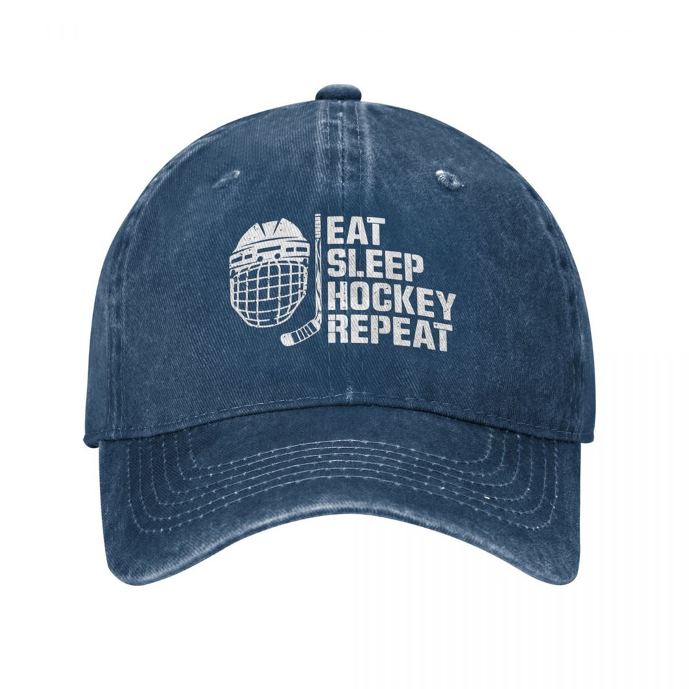 Adjustable Trucker Dad Hat, Women Mens Eat Sleep Hockey Repeat Printed Baseball Cap, Baseball Snapback Cap
