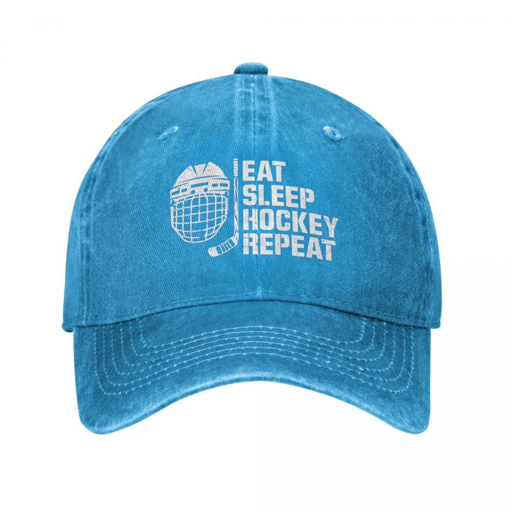 Adjustable Trucker Dad Hat, Women Mens Eat Sleep Hockey Repeat Printed Baseball Cap, Baseball Snapback Cap