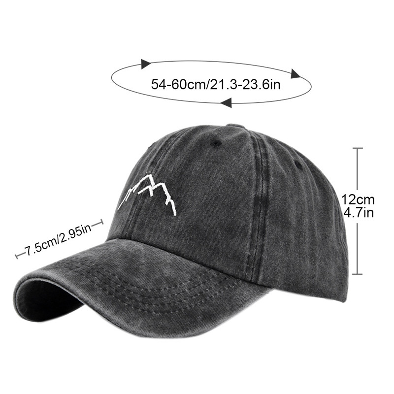 Unisex Retro Washed Cotton Cap, Mountain Embroidery Baseball Caps, Casual Summer Adjustable Outdoor Sports Trucker Hats