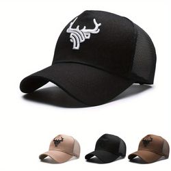 men embroidered baseball cap summer, breathable sun resistant bullhead pattern duck tongue hat outdoor sports