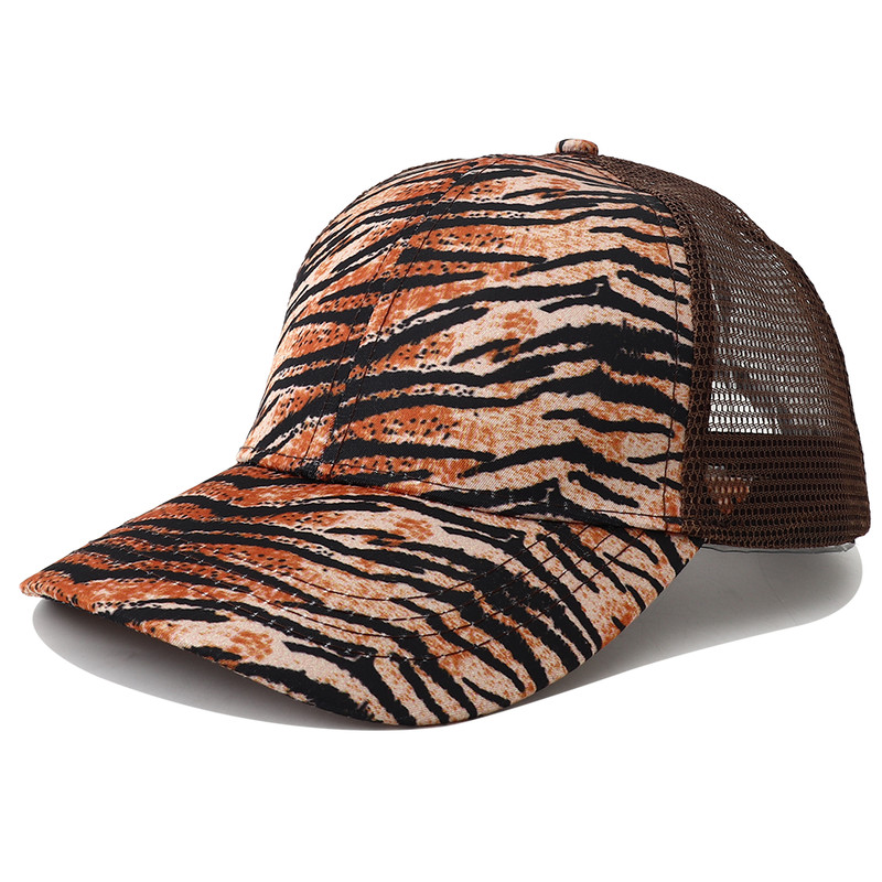 Breathable Mesh Baseball Cap for Women, Leopard Print Snapback Hat, High Ponytail Summer Trucker Sunhat Female Style