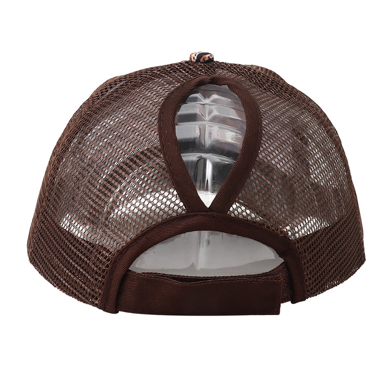 Breathable Mesh Baseball Cap for Women, Leopard Print Snapback Hat, High Ponytail Summer Trucker Sunhat Female Style