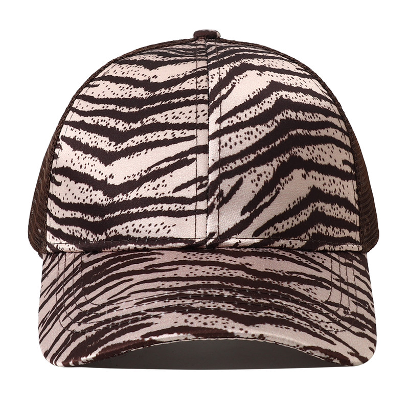 Breathable Mesh Baseball Cap for Women, Leopard Print Snapback Hat, High Ponytail Summer Trucker Sunhat Female Style
